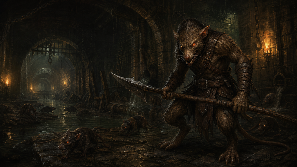 Humanoid rat guarding a sewer below Rookgaard
